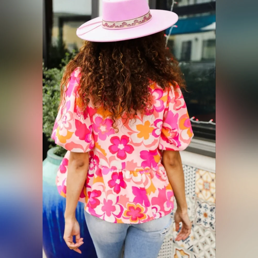 Floral Pink Women's Top - Picture 2 of 2